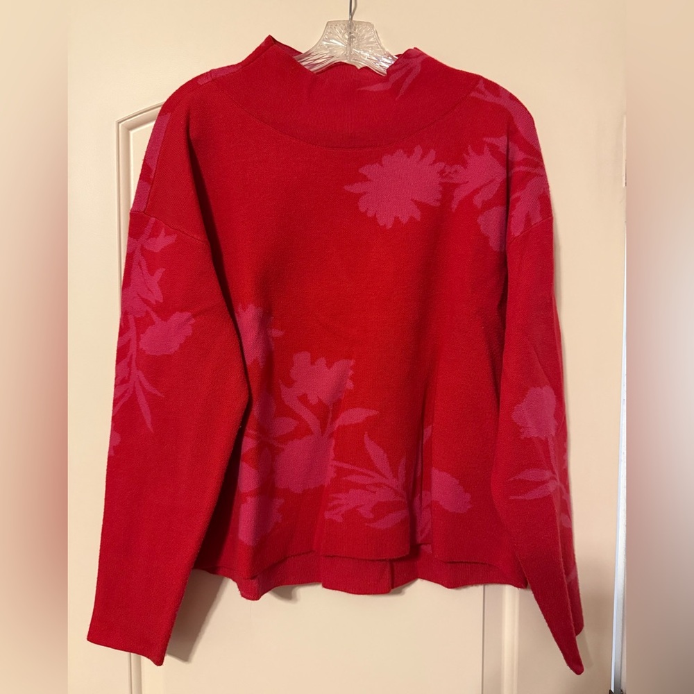 Maeve Anthropologie Carys Red and Pink Floral Sweater